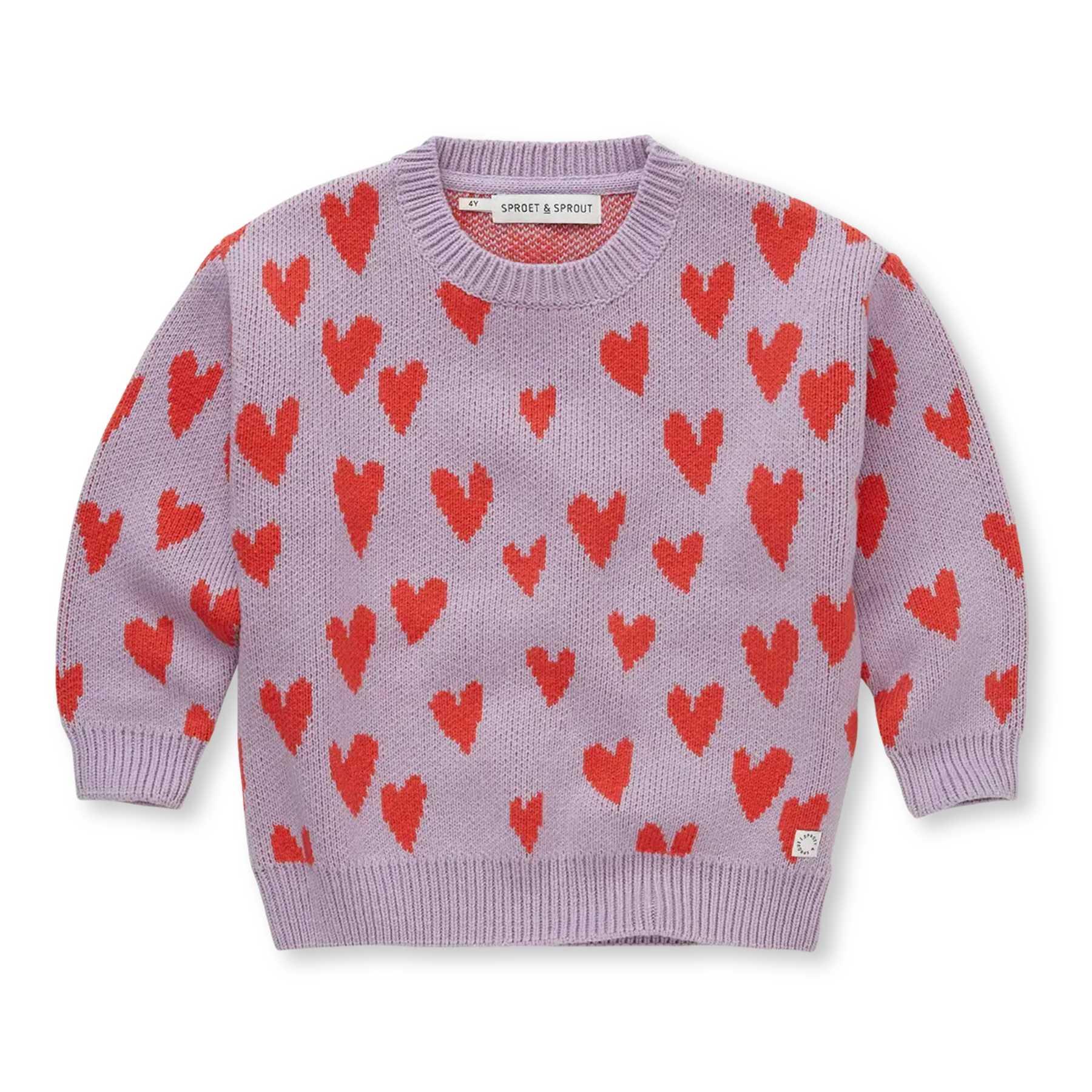 Sproet & Sprout Sweater Intarsie Hearts Lavender