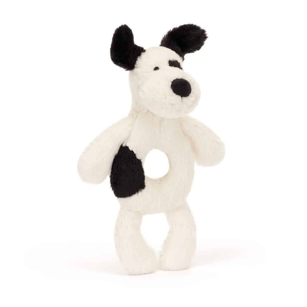 Jellycat Bashful Black & Cream Puppy Rassel – Jolene & Marlo Kinderladen