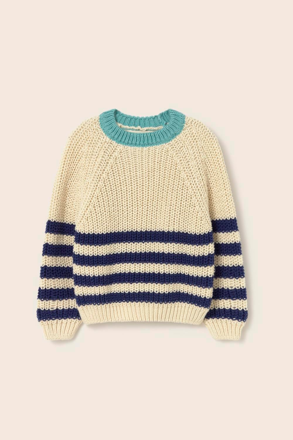 Cozmo Reed Pullover Ivory navy-pearled stitch tricot