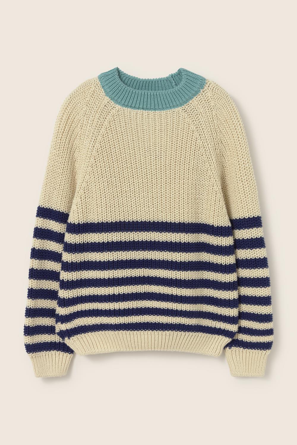 Cozmo Reed Pullover Ivory navy pearled stitch tricot