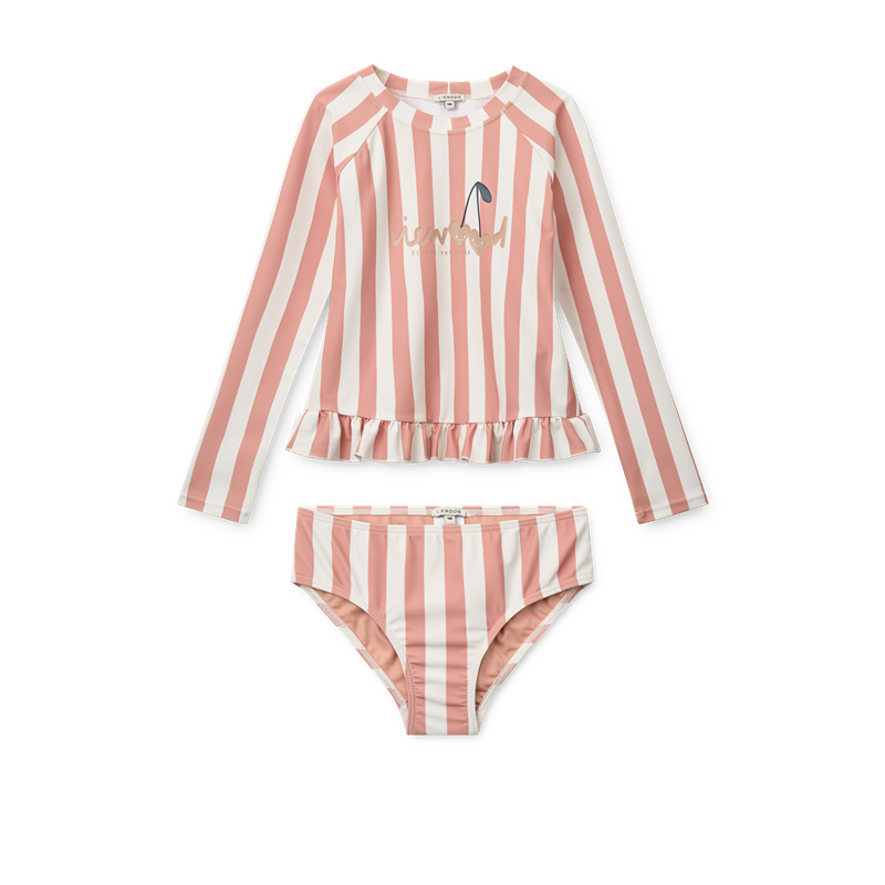 Liewood Dagny gestreiftes Badeset Coral Blush / Creme de la Creme stripe